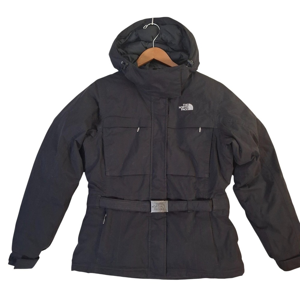 The North Face Jacket Womens Small Black Belted Down Hooded Winter Coat